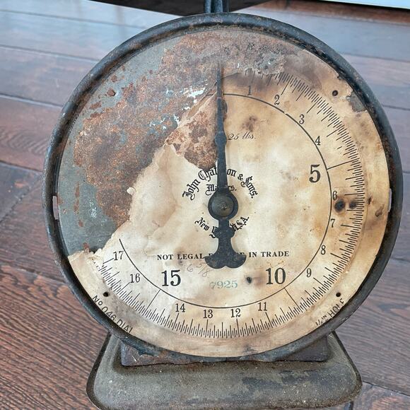 Antique John Chatillon Scale Primitive USA 7925 Rustic Metal Counter READ DAMAGE - Picture 2 of 13